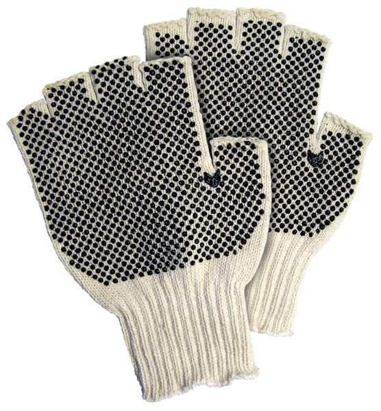 GLOVE  COTTON POLY LARGE;DOTS 2 SIDES NO FINGERS - Latex, Supported